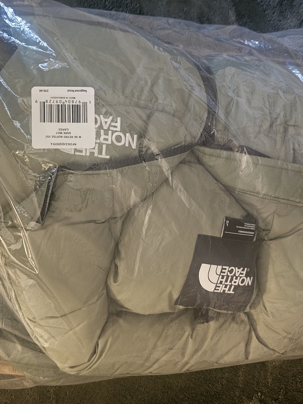 The North Face Bark Mist Green Quilted Down Vest